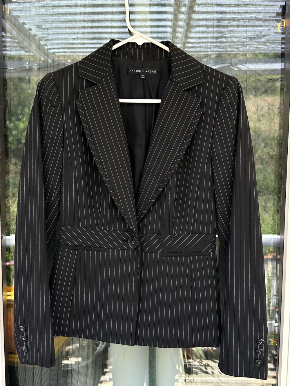 ANTONIO MELANI Black Pinstripe Professional Blazer